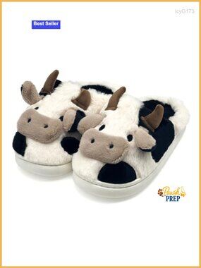 Fluffy Faux Fur Cow Slippers for Women Men Cute Cartoon House Slippers Indoor